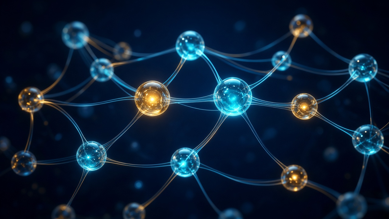 Abstract network of glowing connected nodes
