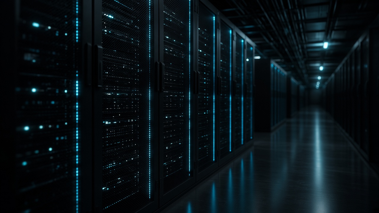 Aisle of server racks in a data center